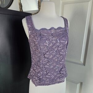 Purple Sequin Square Neck Formal Top Size Small